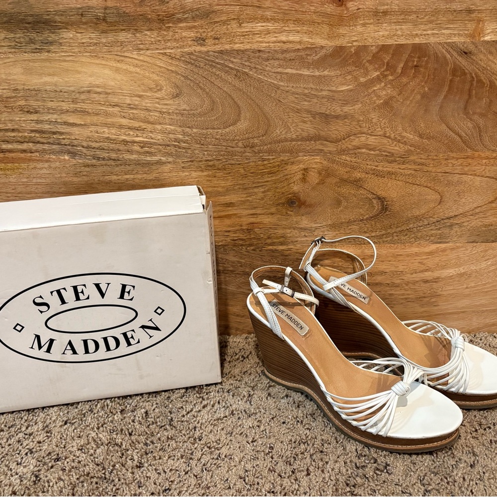 Steve Madden White Wedge Sandals
